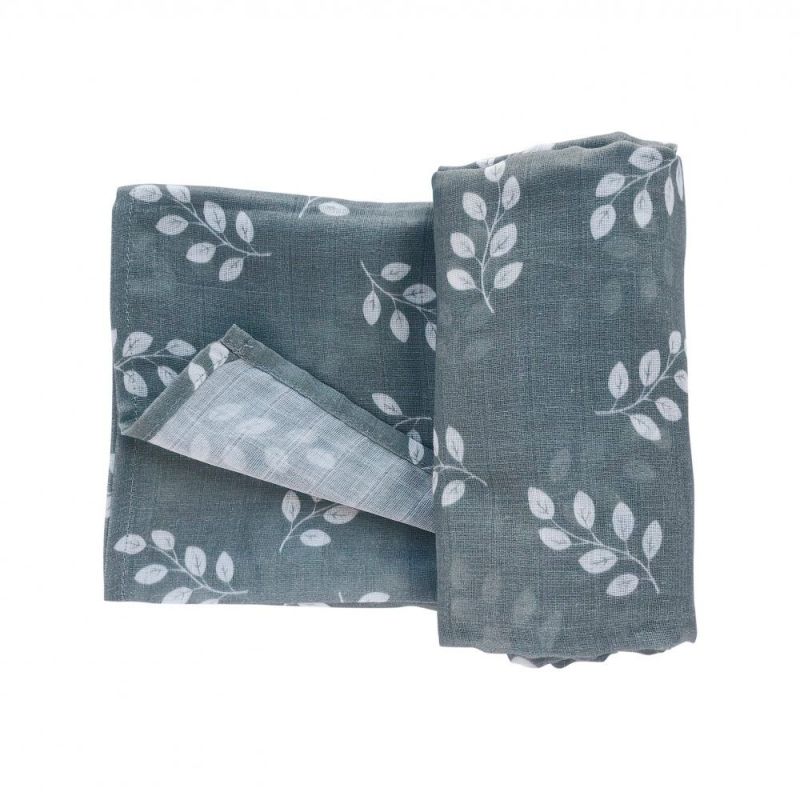 The mini scout - Muslin Swaddle Leaves Stormy Blue
