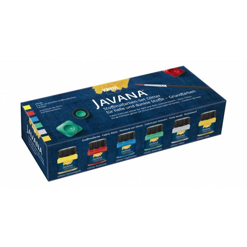 KREUL - Javana Stoffmalfarben Glitter Grundfarben Set 6 x 20 ml