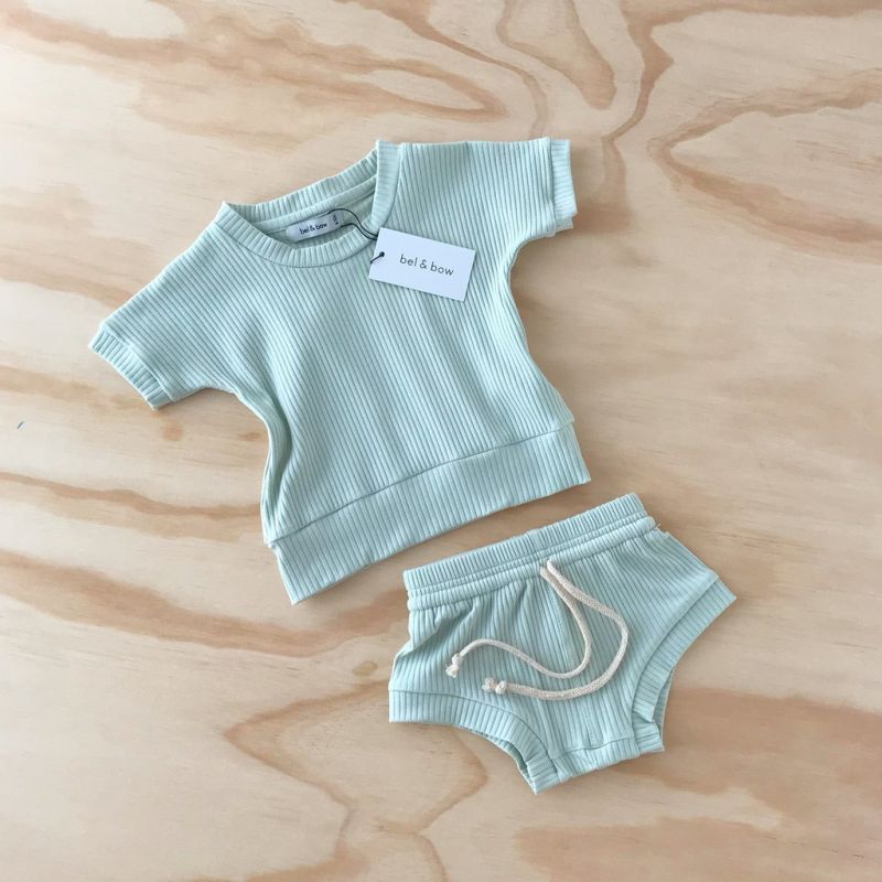 bel&bow - Ribbed Girlie Set Short & Shirt mint