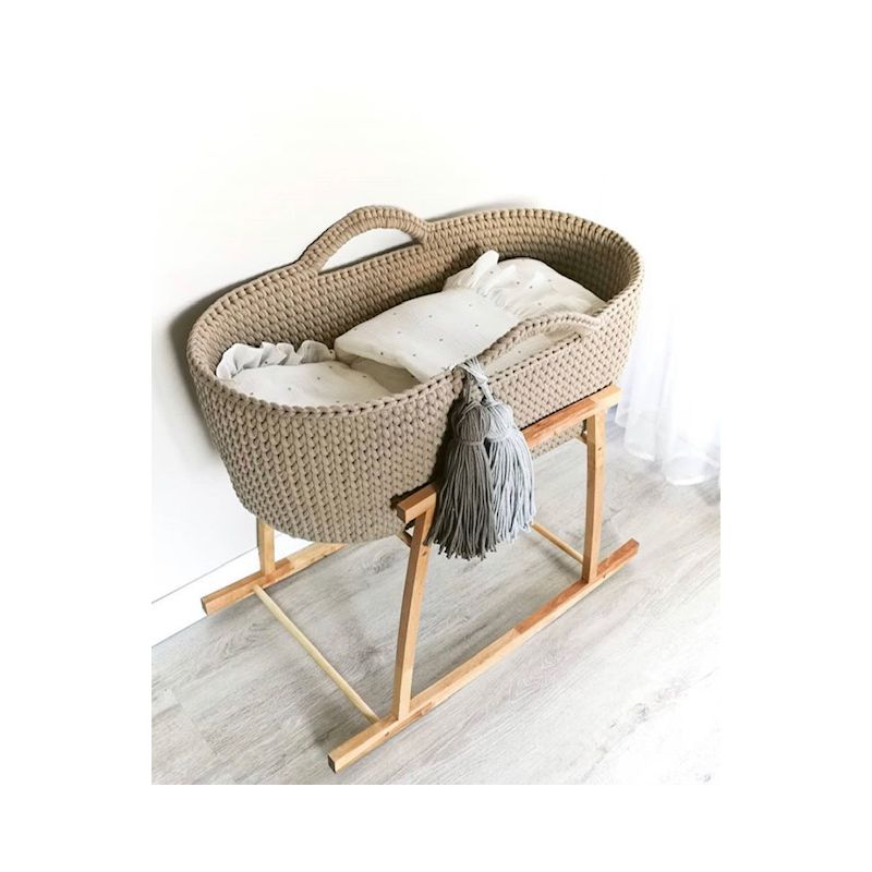 Like Moses - Moseskorb Sand Beige mit Kissen und Bettwäsche Weiss Punkte