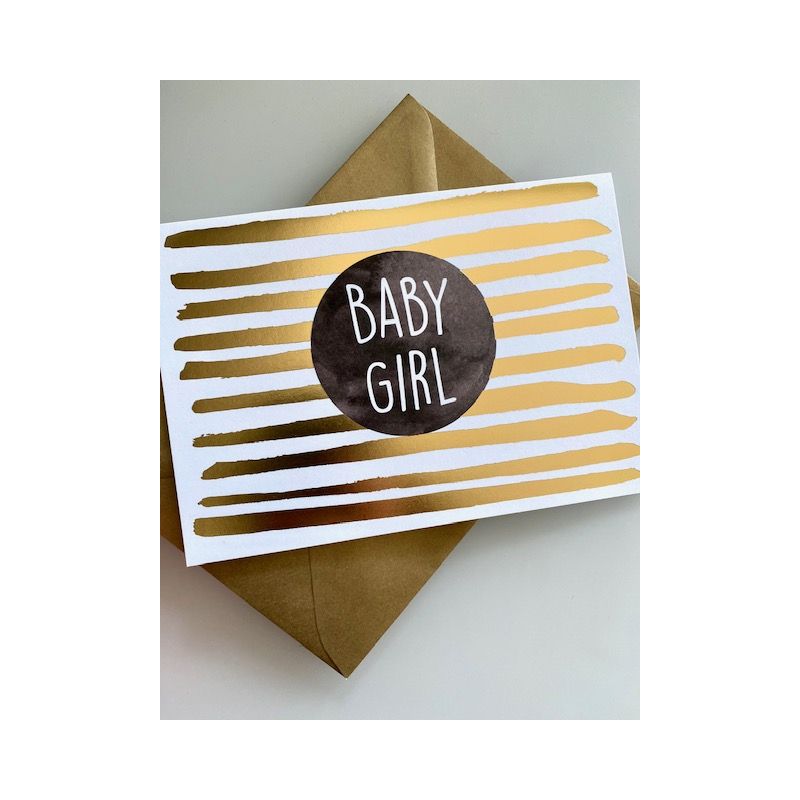Grusskarte zur Geburt: "Baby Girl" (Gold)