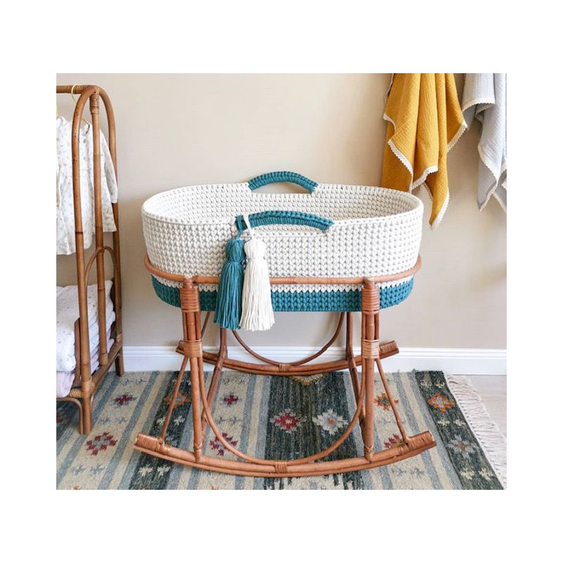 Like Moses - Moseskorb Cream Petrol mit Kissen und Bettwäsche Sternchen