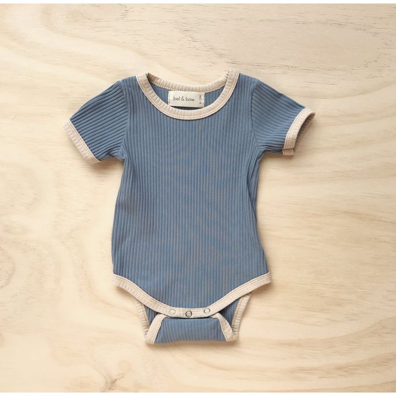 bel&bow - Ribbed Retro Ringer Body Dusty Blue