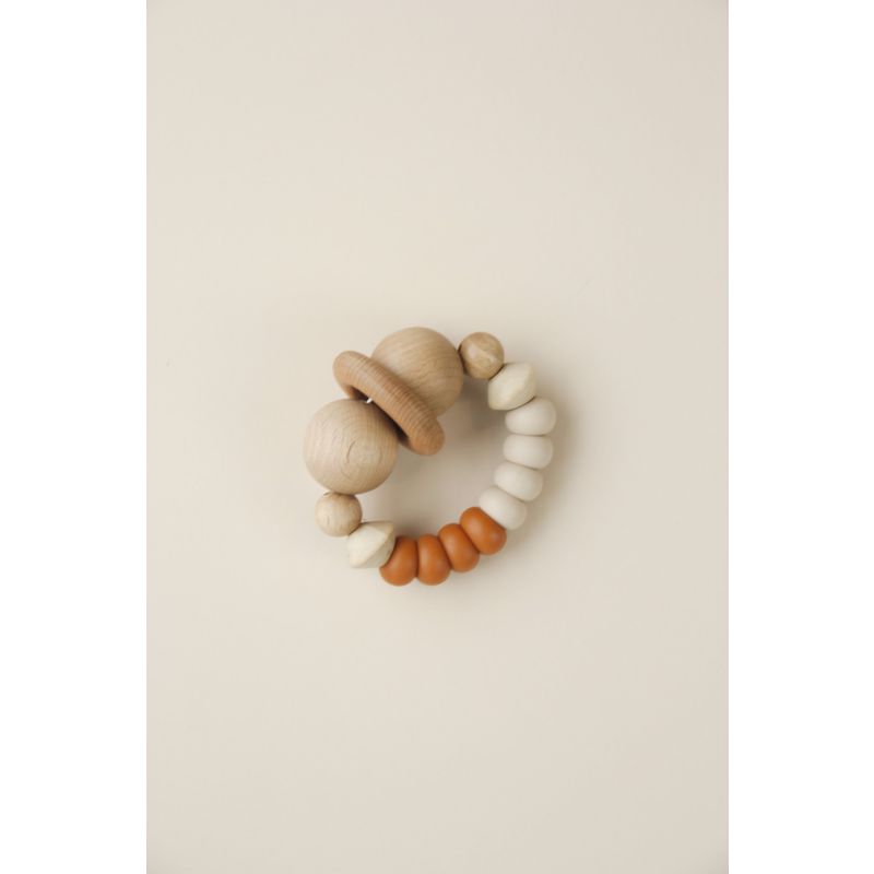 littleCHEW - Greifling Silikon und Holz Smiley Summer Rust / Coffee