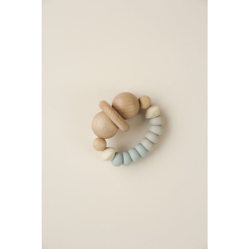 littleCHEW - Greifling Silikon und Holz Smiley Summer Taupe / Ice