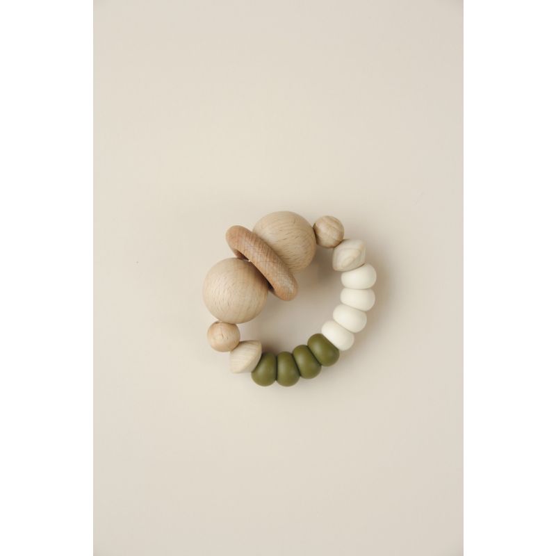 littleCHEW - Greifling Silikon und Holz Smiley Summer Cream / Moss