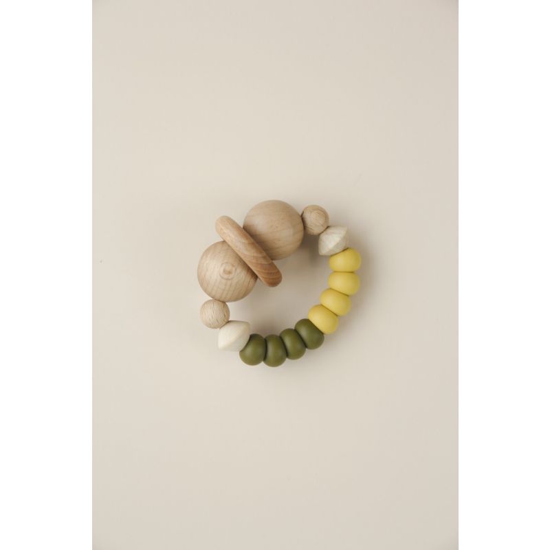 littleCHEW - Greifling Silikon und Holz Smiley Summer Mustard / Moss