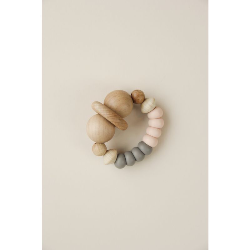 littleCHEW - Greifling Silikon und Holz Smiley Summer Peach / Taupe