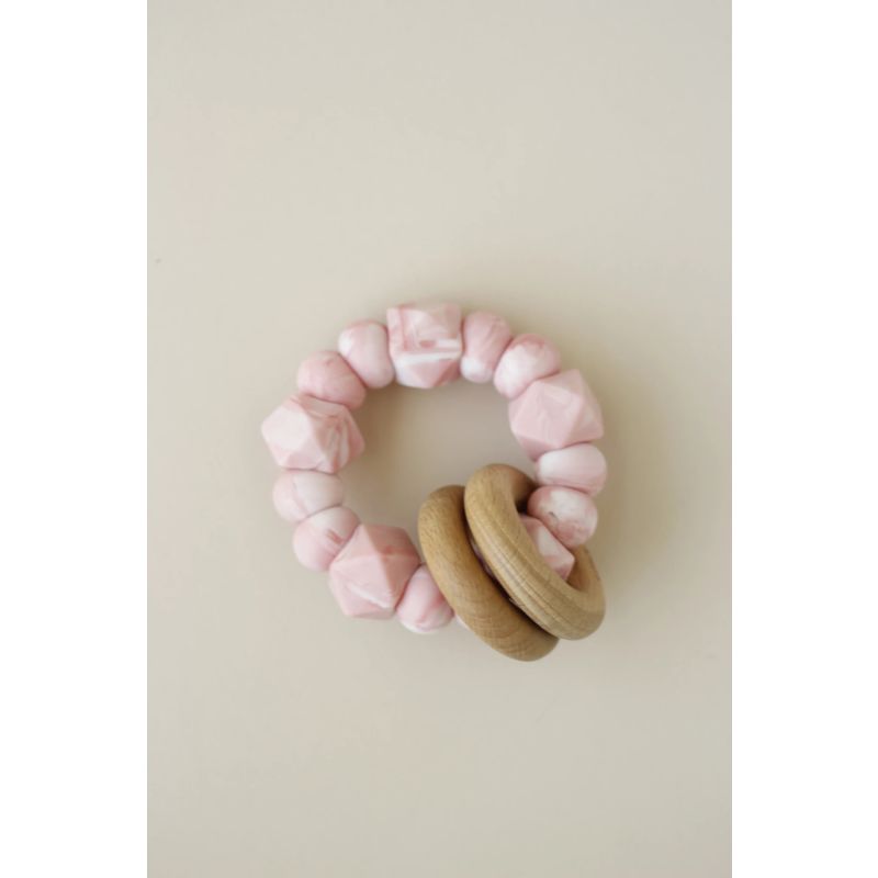 littleCHEW - Greifling Holzring und Silikonring Pink Marmor
