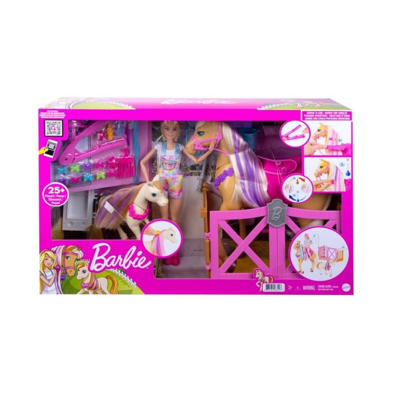 Mattel - Barbie Spielset mit Puppe und 2 Pferden