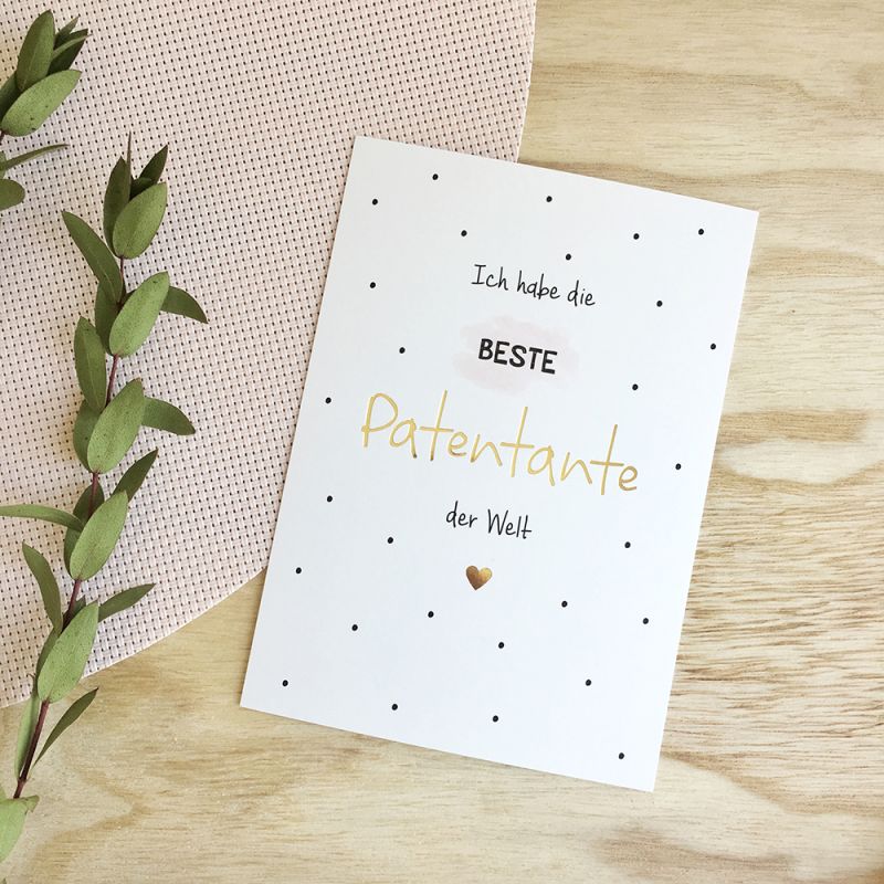 mintkind - Postkarte Gold "Beste Patentante"