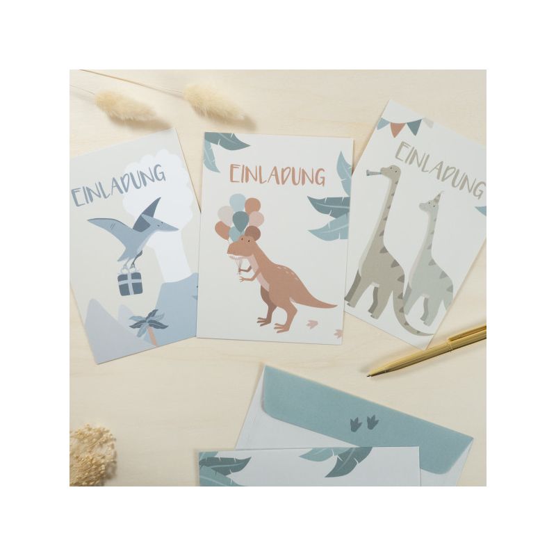 mintkind - Einladungskarten Set zum Geburtstag "Dinos"