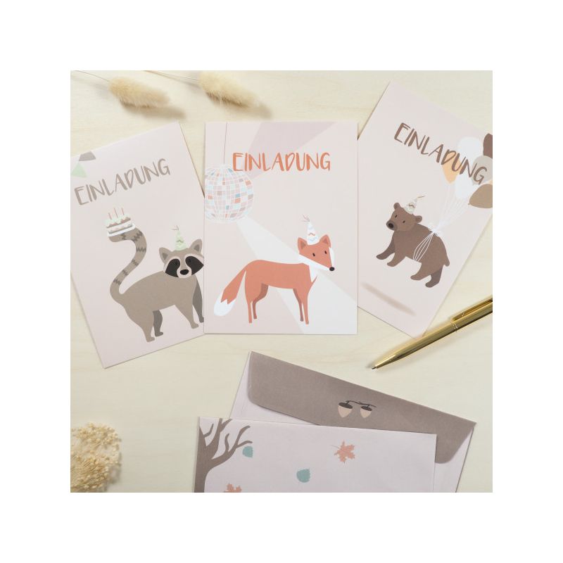mintkind - Einladungskarten Set zum Geburtstag "Waldtiere"