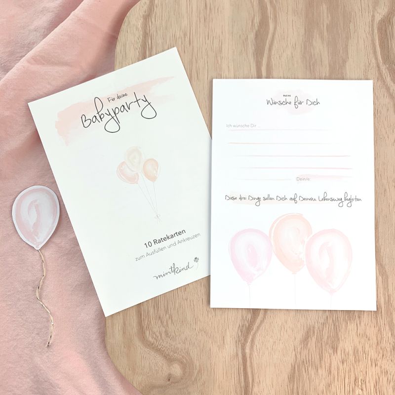 mintkind - Ratekarten für  Deine Babyparty - Pink
