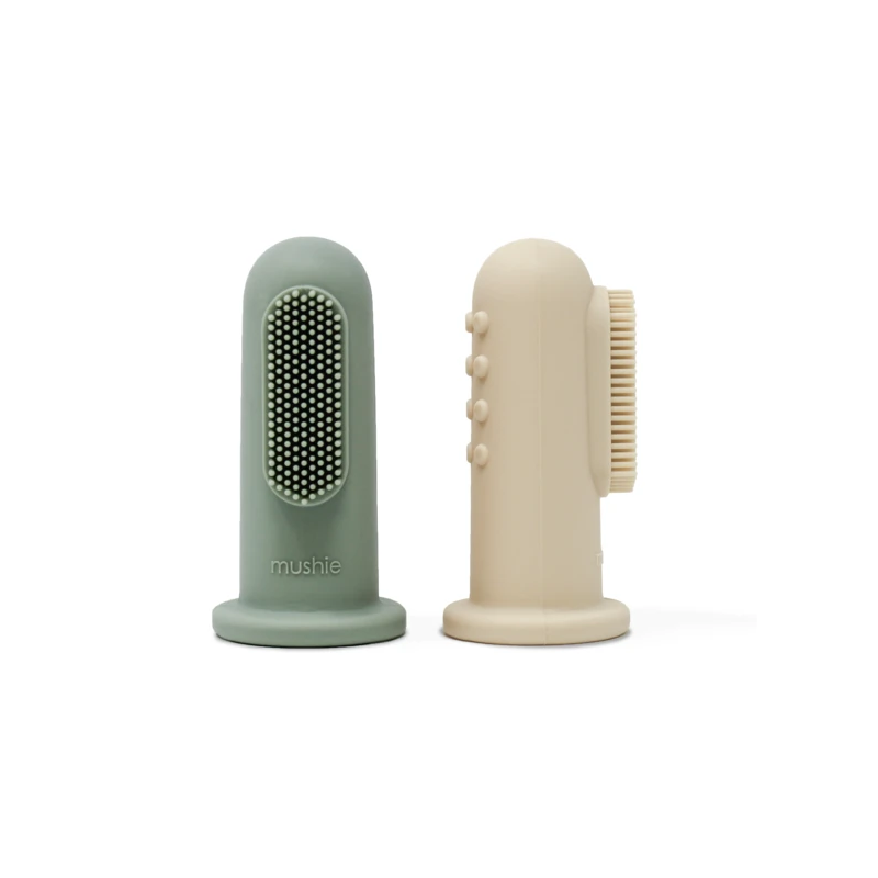 Mushie - 2er Set Finger- Zahnbürste Cambridge Blue / Shifting Sand