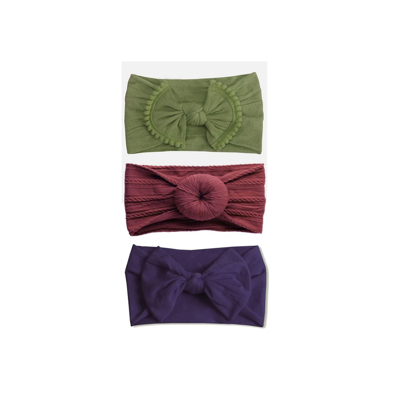 Emerson and Friends - Stirnband Set Pom olive, Bun weinrot, Band dunkelviolett