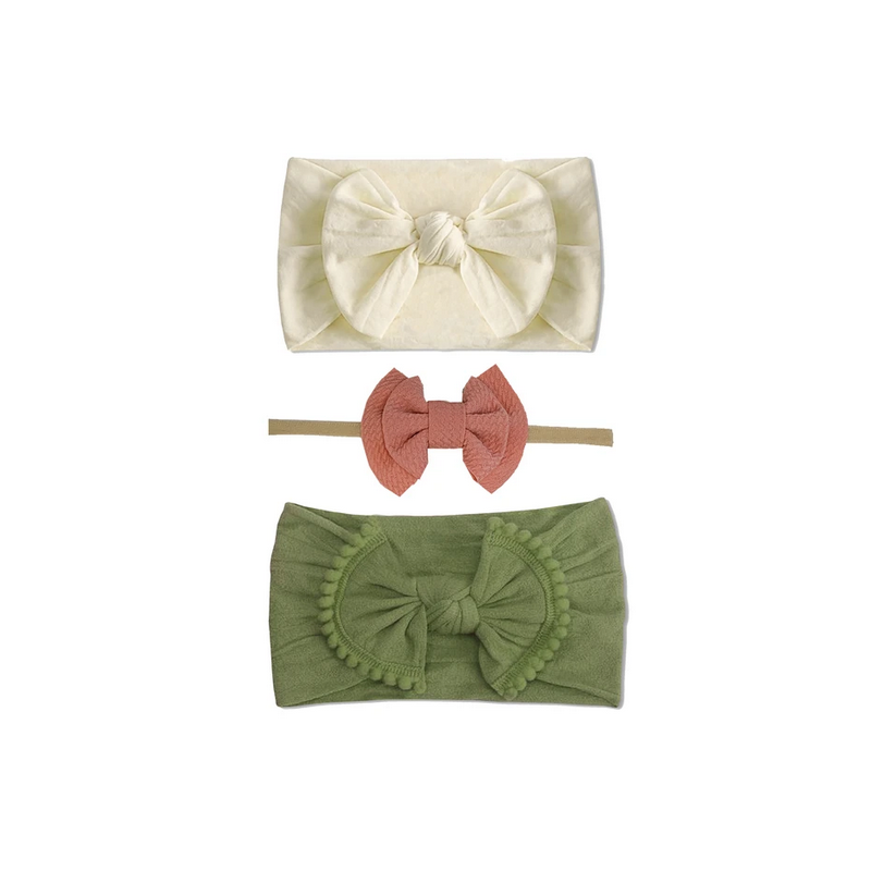 Emerson and Friends - Stirnband Set Pom Olive, Band vanilla, Waffelmäschchen rosa