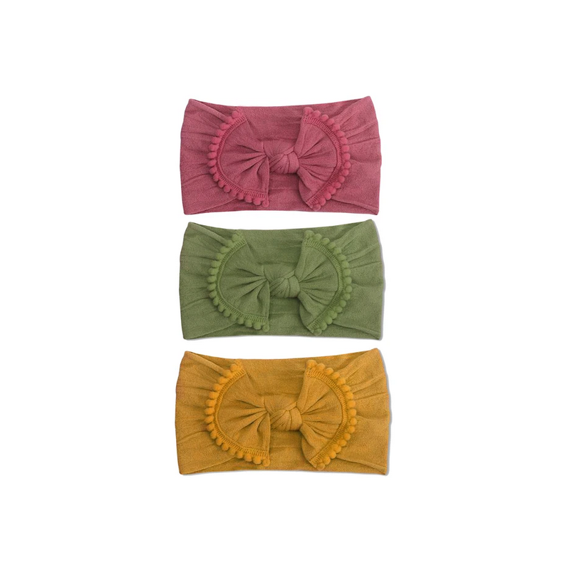 Emerson and Friends - Stirnband Set PomPom Gelb, Olive, Raspberry