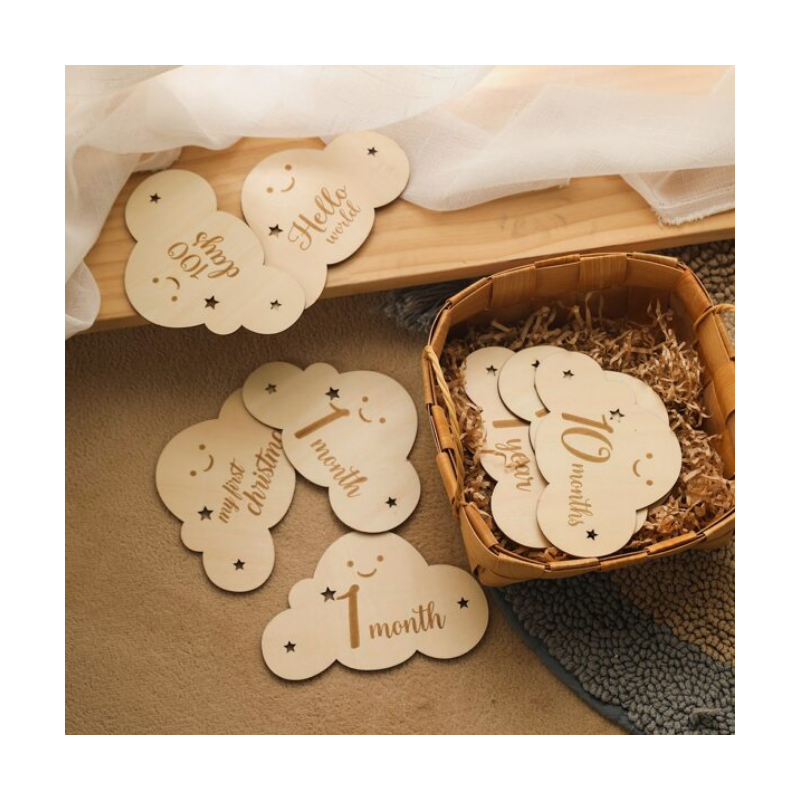 Holz Meilenstein Set Wolke