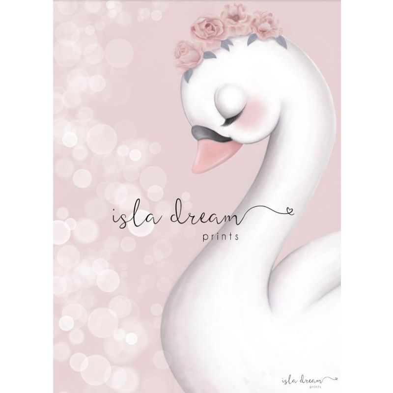 Isla Dream Prints - Poster Angel der Schwan dusty pink mit Blumenkrone