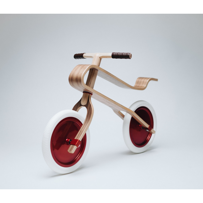 Brum Brum Bike - Laufrad Walnuss Holz dunkel Rot- weiss