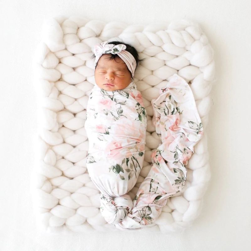 Posh Peanut - Swaddledecke & Stirnband Set Vintage Pink Rose