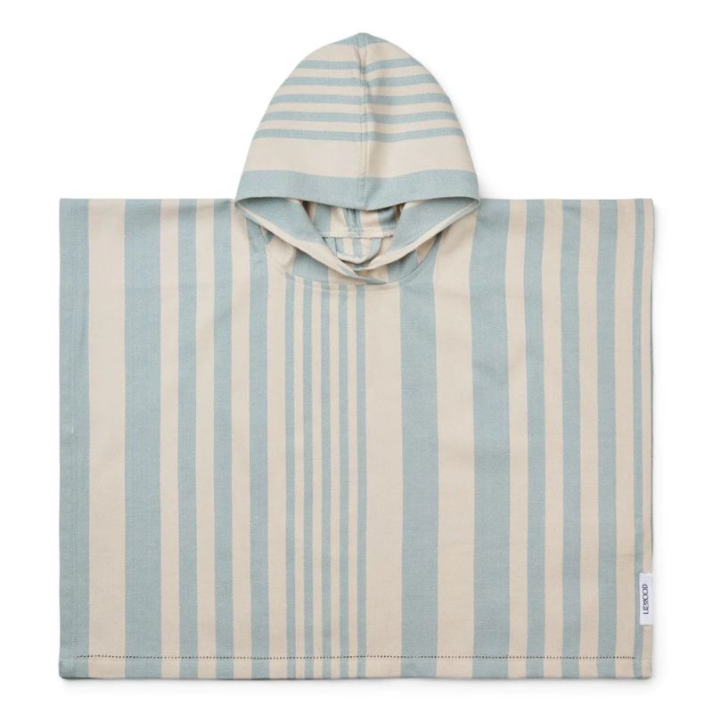 LIEWOOD - Roomie Poncho Streifen Sea Blue Cream