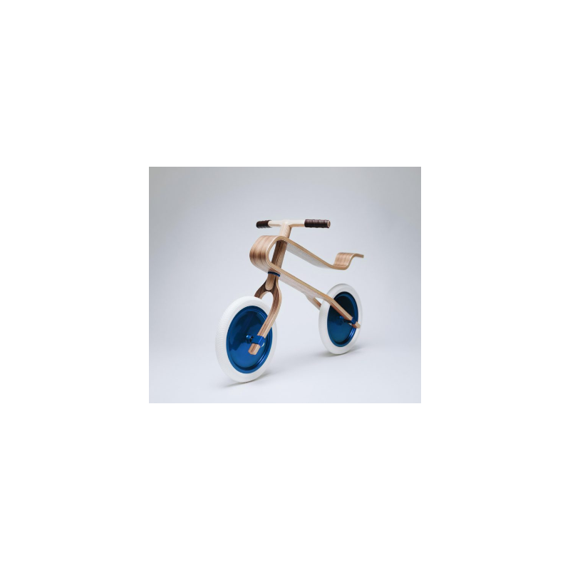 Brum Brum Bike - Laufrad Walnuss Holz dunkel Blau- weiss