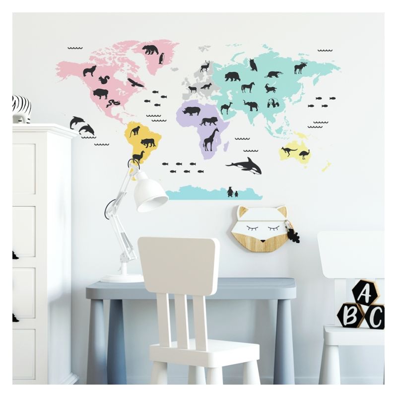 YokoDesign - Wandsticker Weltkarte pastell