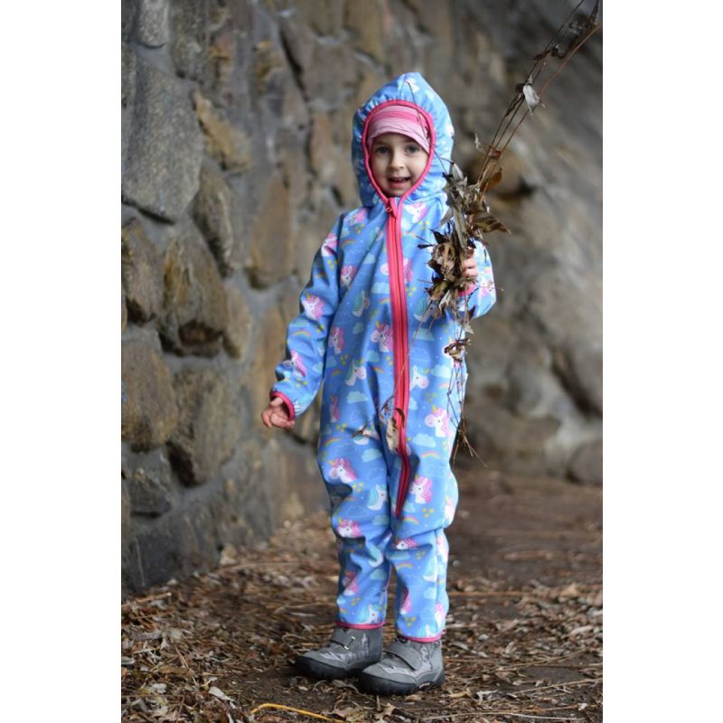 Green Baby - Softshell Overall Unicorn blau/ pink