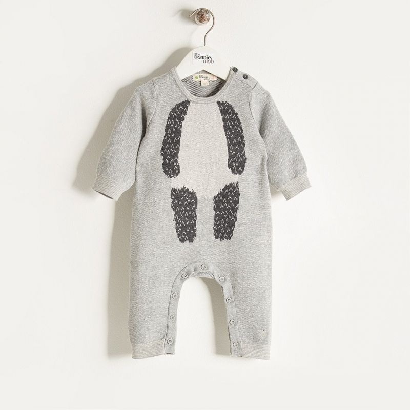 Bonniemob - Strick- Strampler Panda grau