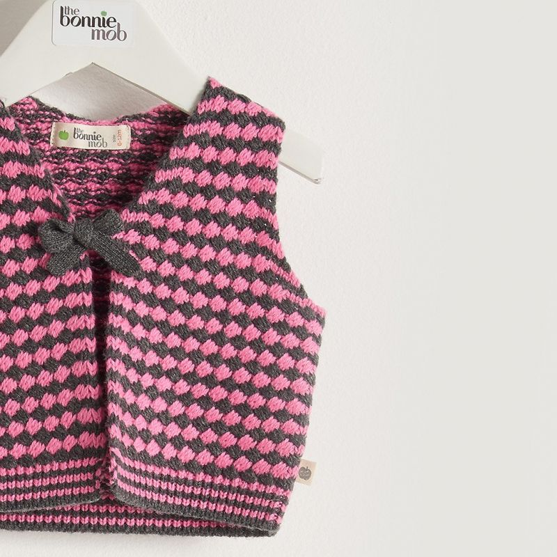 Bonniemob - Strick- Gilet Chunky pink/grau