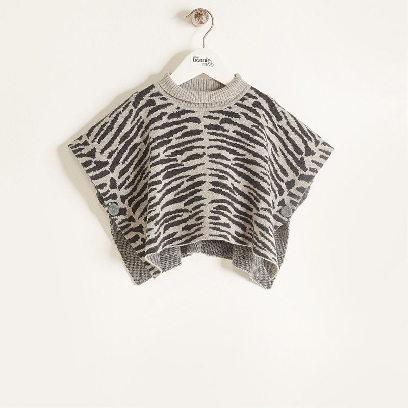 Bonniemob - Strick- Cape Tiger Stripes grau