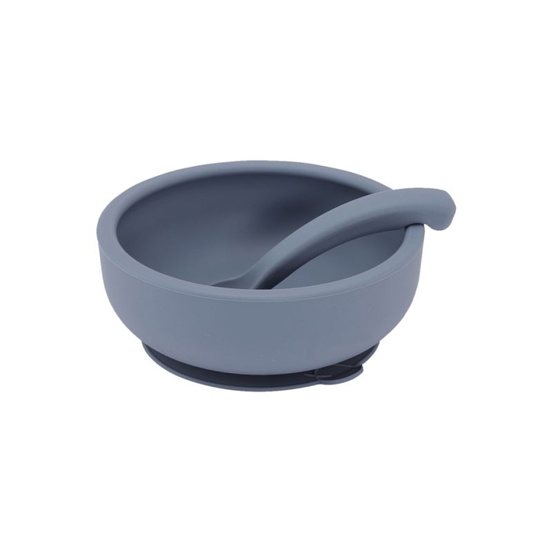 Lille Vilde - Saugnapf Teller- und Löffelset Graublau