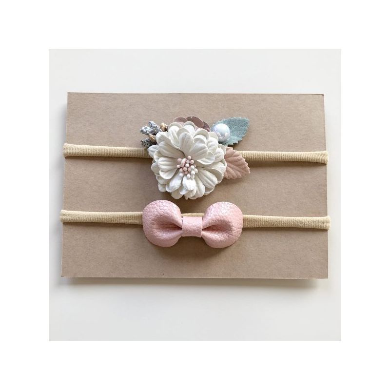 Lunas Treasure - Stirnband 2er Set Weisse Blüte & Ledermäschchen