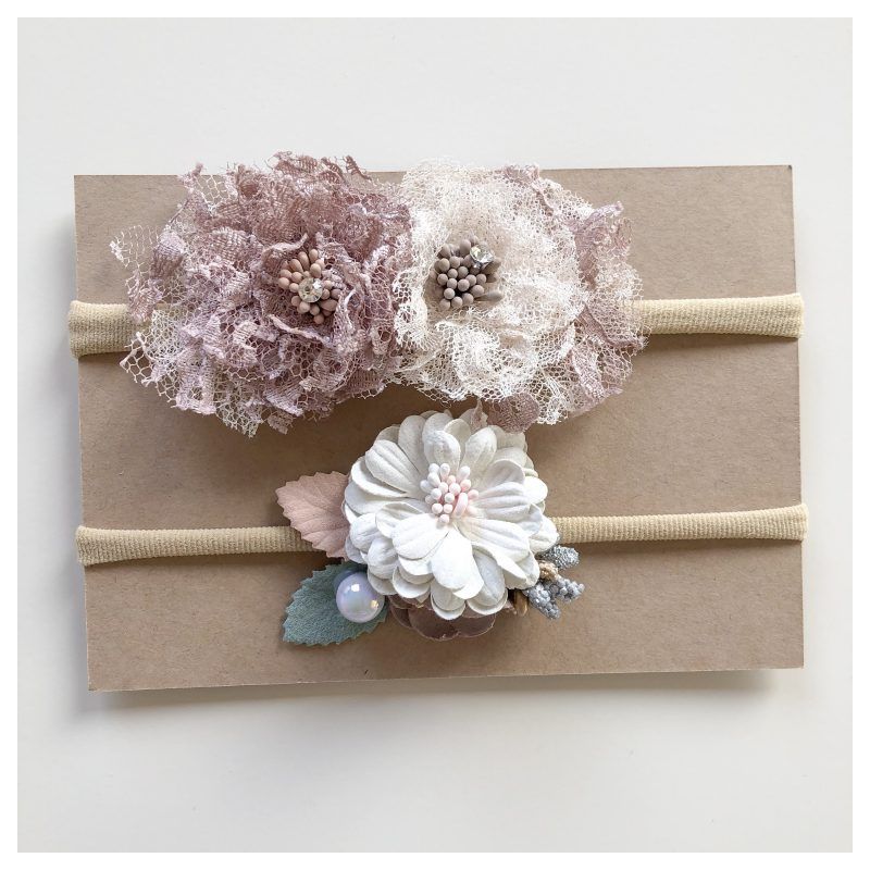 Lunas Treasure - Stirnband 2er Set Bellrose Lace Blüten Altrose Creme