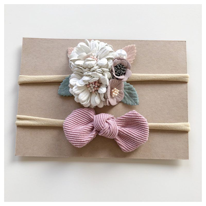 Lunas Treasure - Stirnband 2er Set Blume double weiss & Mäschchen rosa