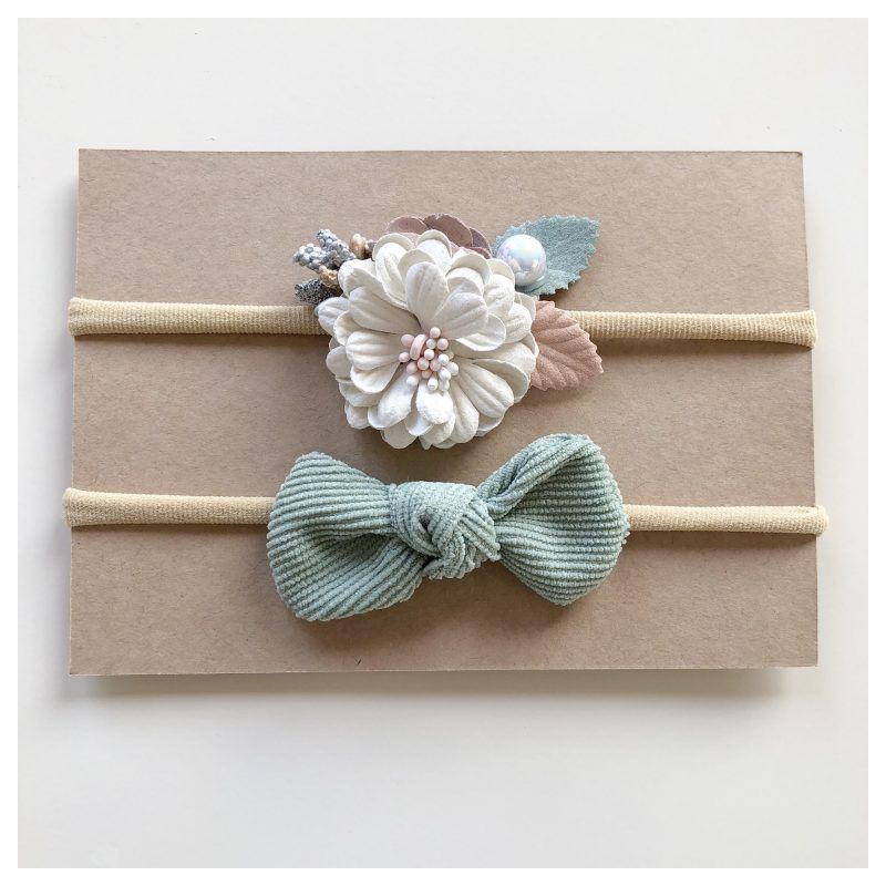 Lunas Treasure - Stirnband 2er Set Blume weiss & Mäschchen mint