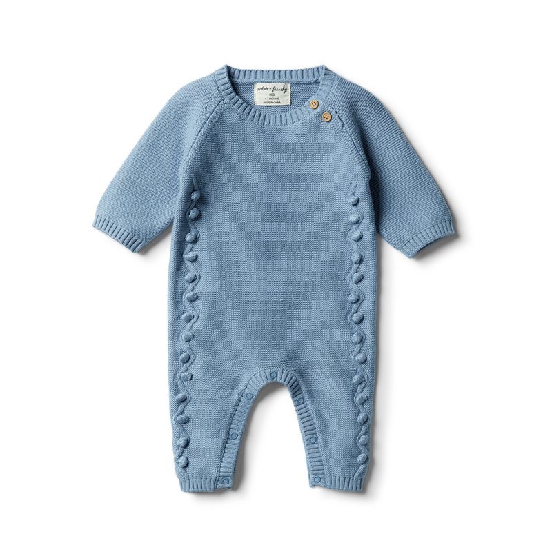 wilson & frenchy - Faded Denim Strick Strampler Baubles