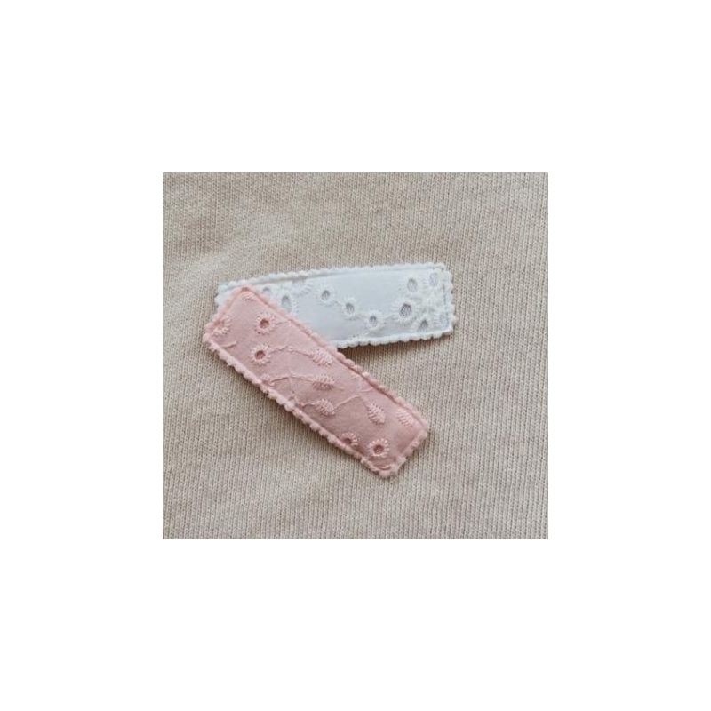 Mae & Rae - Haarklammer Set Pink & Weiss Broderie