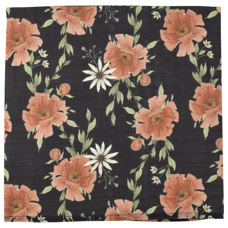 The mini scout - Muslin Swaddle Peony Blooms Charcoal