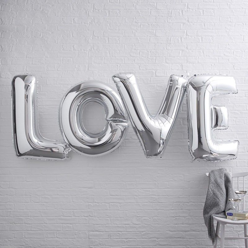 Ginger Ray - Ballon Schriftzug Girlande "Love" silber XL