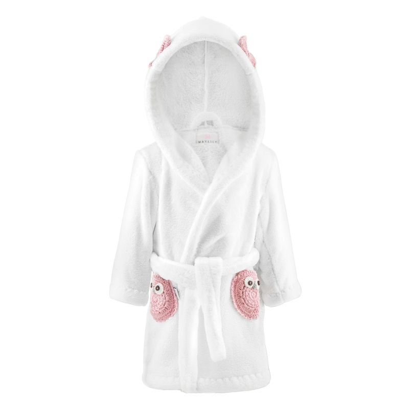 Maylily - Luxe Bademantel Weiss Eule Pink (3 - 4Jh)