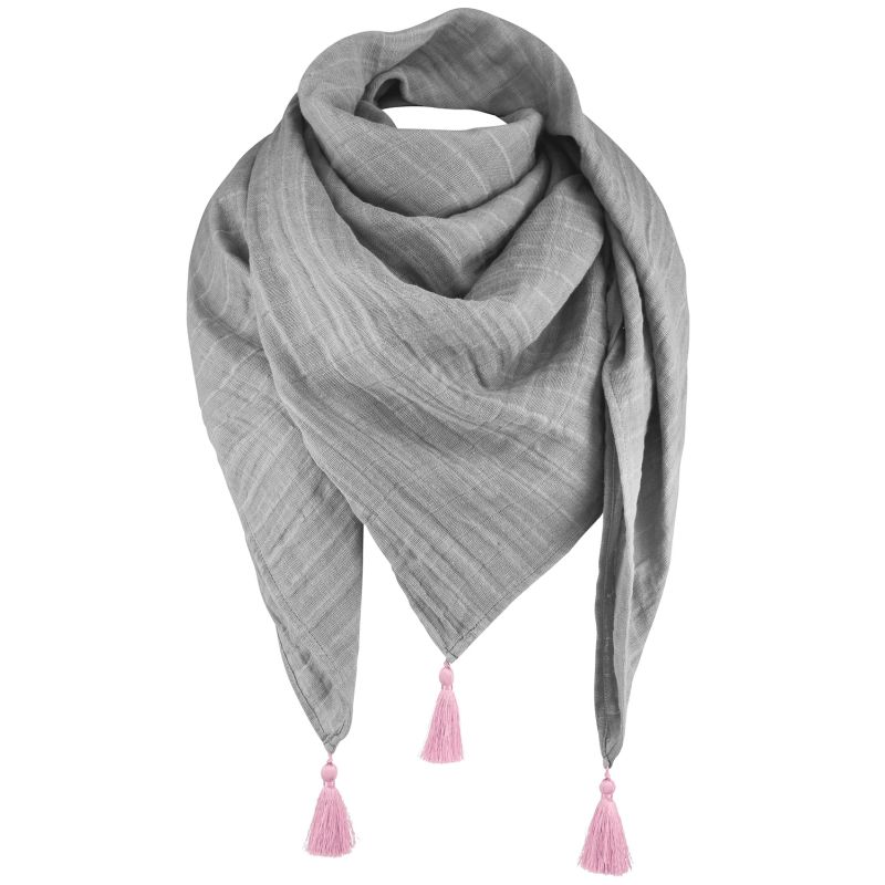 Maylily - Muslin Triangel Schal Tassel Grau Vanilla Pink
