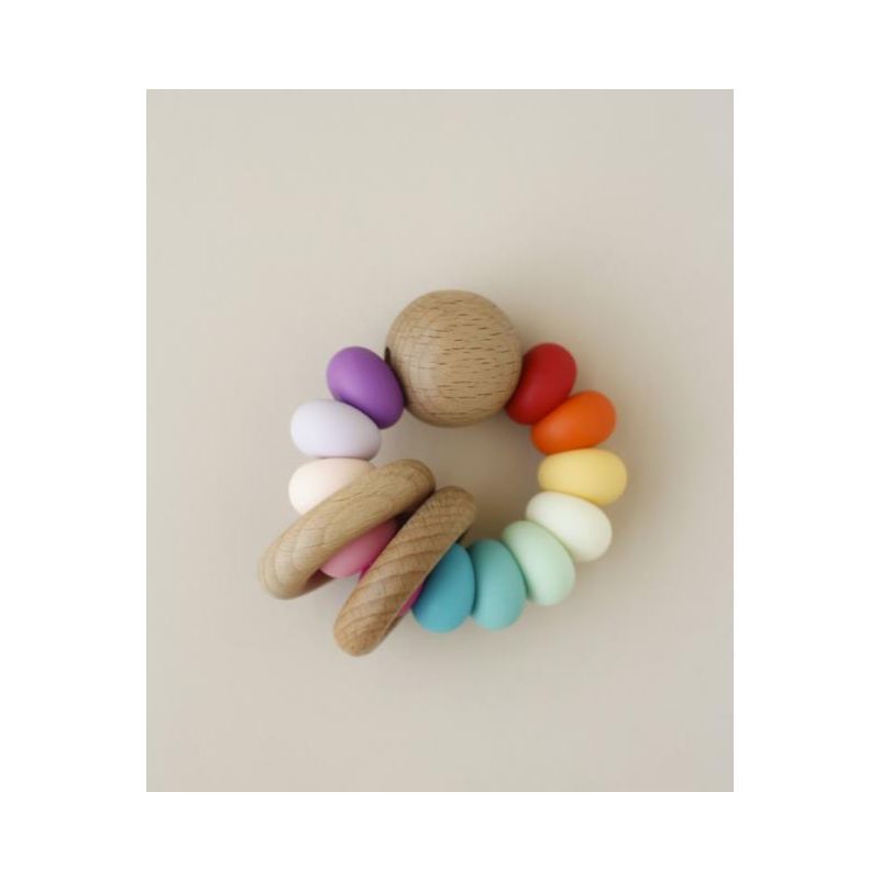 littleCHEW - Greifling Holz & Silikonring Rainbow Girly