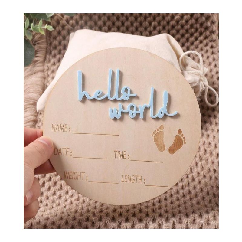 Holz Schild Hello World blau