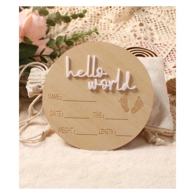 Holz Schild Hello World weiss