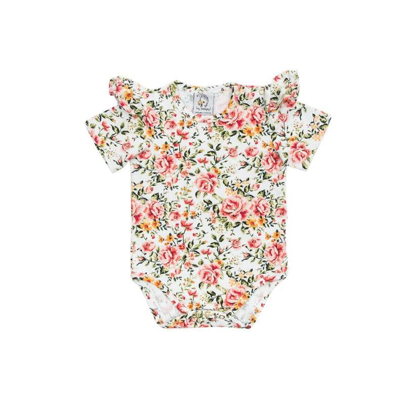 Hey Popinjay! - Body mit Rüschchen White Roses kurz