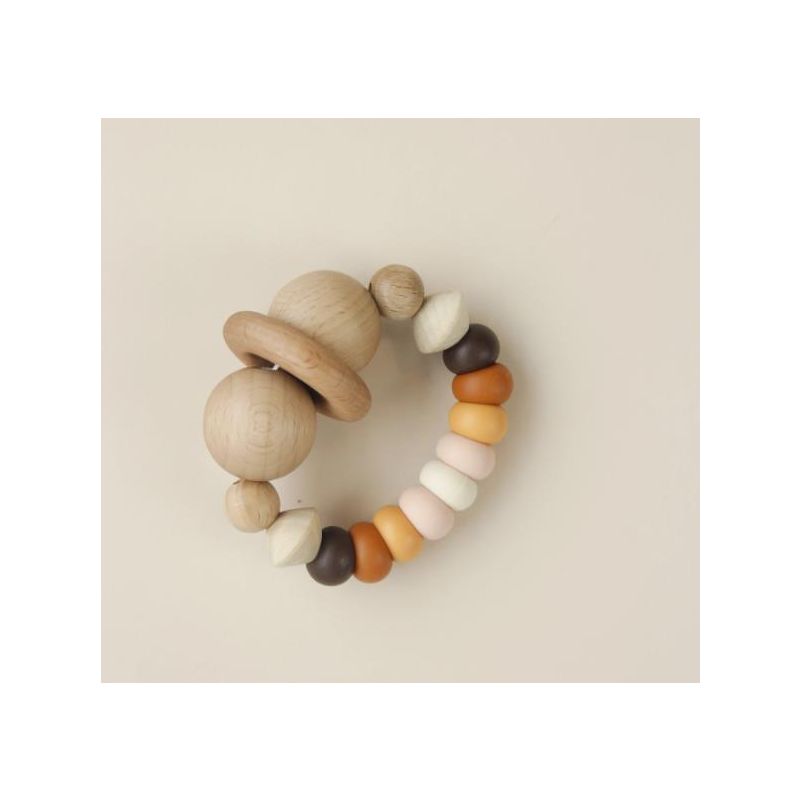 littleCHEW - Greifling Silikon und Holz Smiley Mood Brown