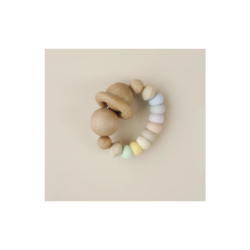 littleCHEW - Greifling Silikon und Holz Smiley Summer Bloom Pastell